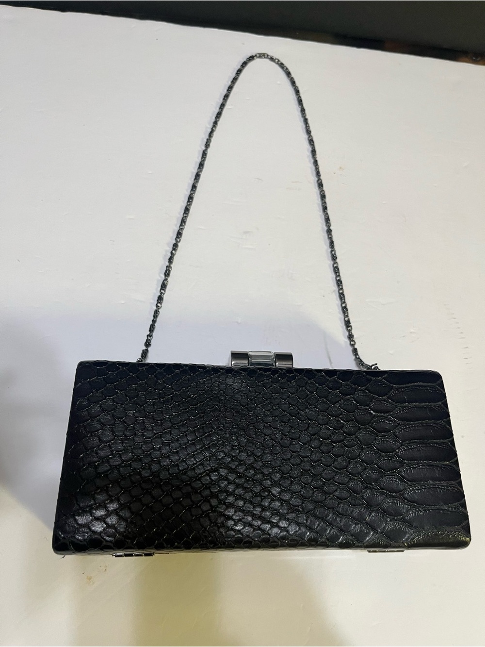 Jessica McClintock Black Textured Chain-Handle Shoulder Bag